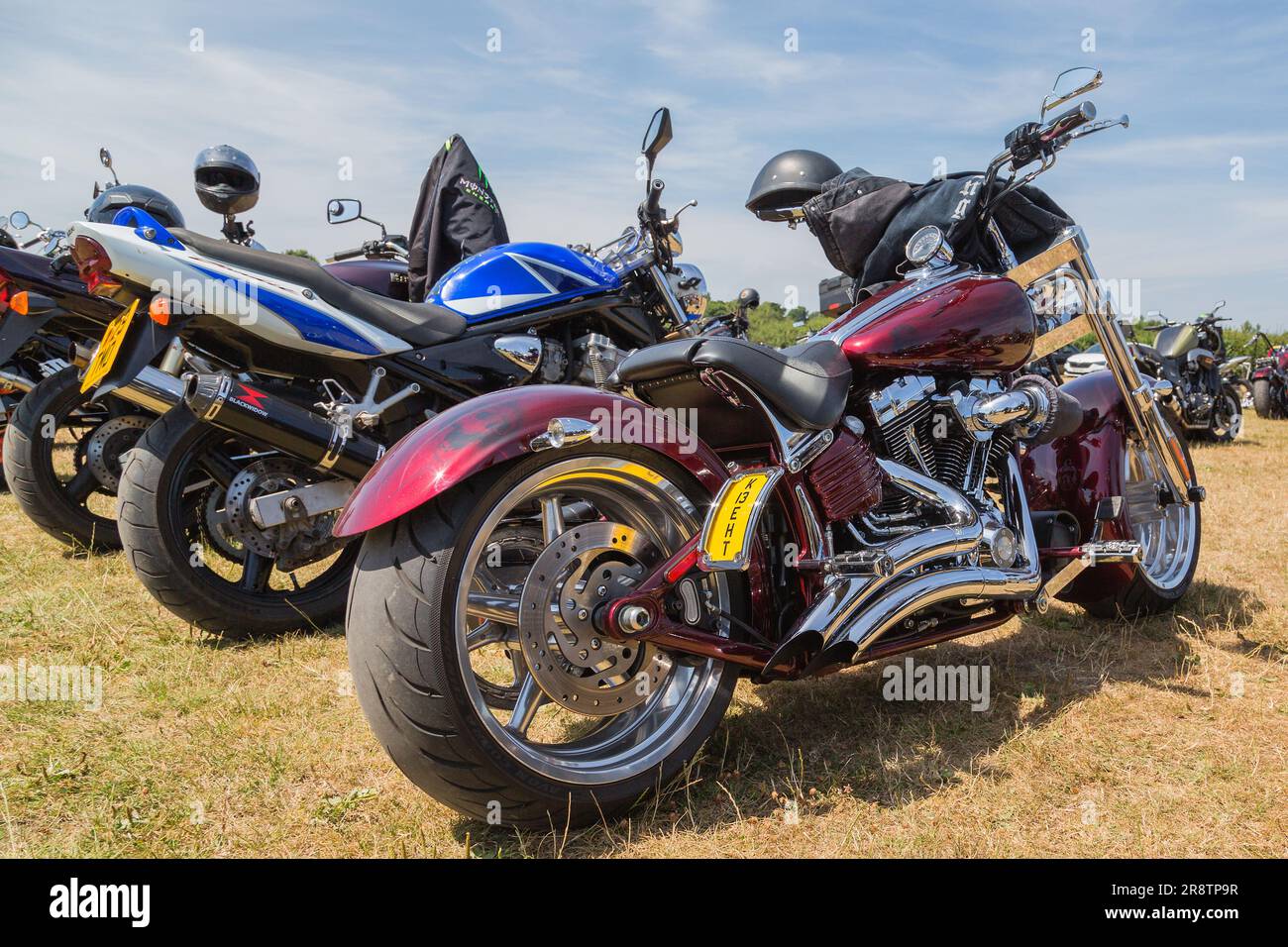 An iconic Harley Davidson with a chromed engine and exhaust pipes ...