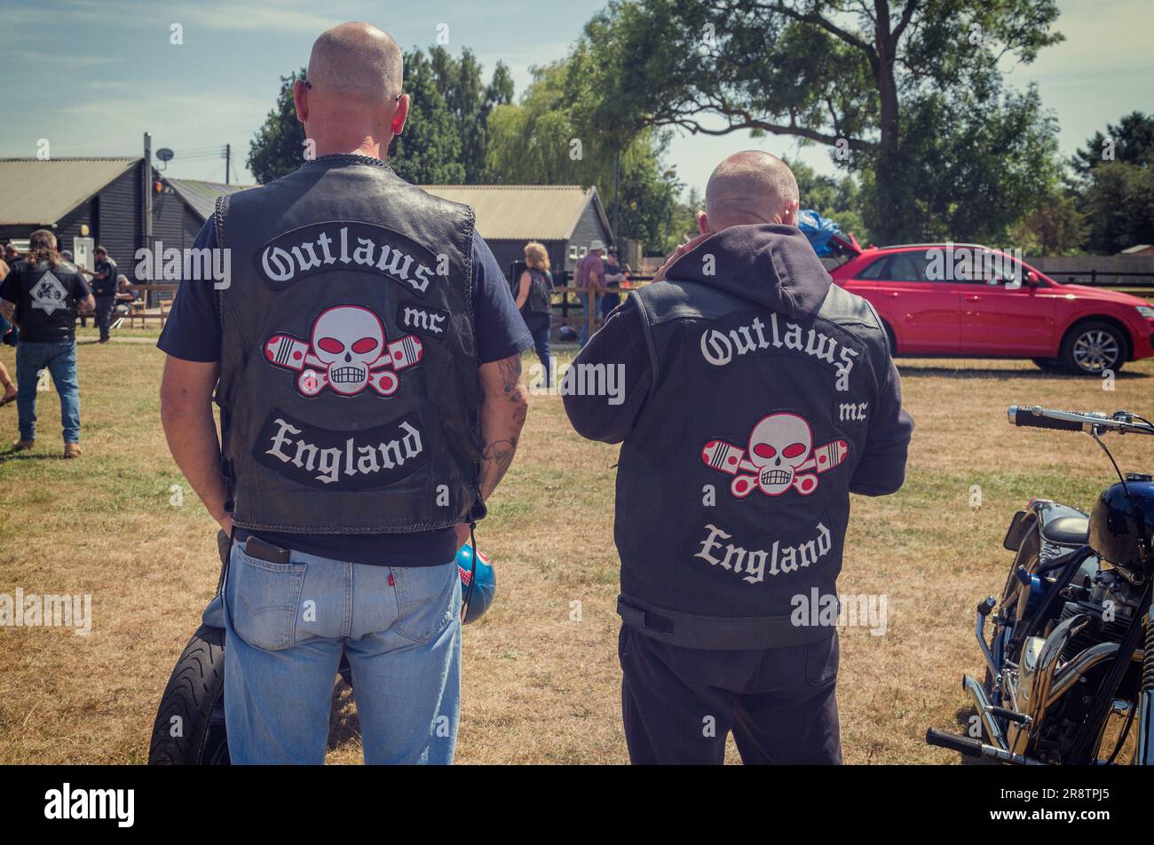 Members of the Outlaws Motorcycle Club wearing their patches at a biker ...