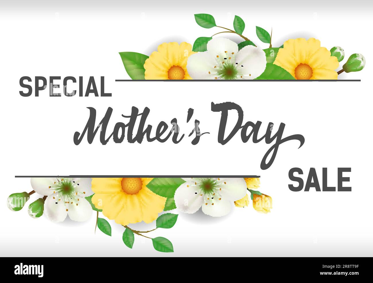 Special Mothers Day Sale lettering with yellow and white flowers