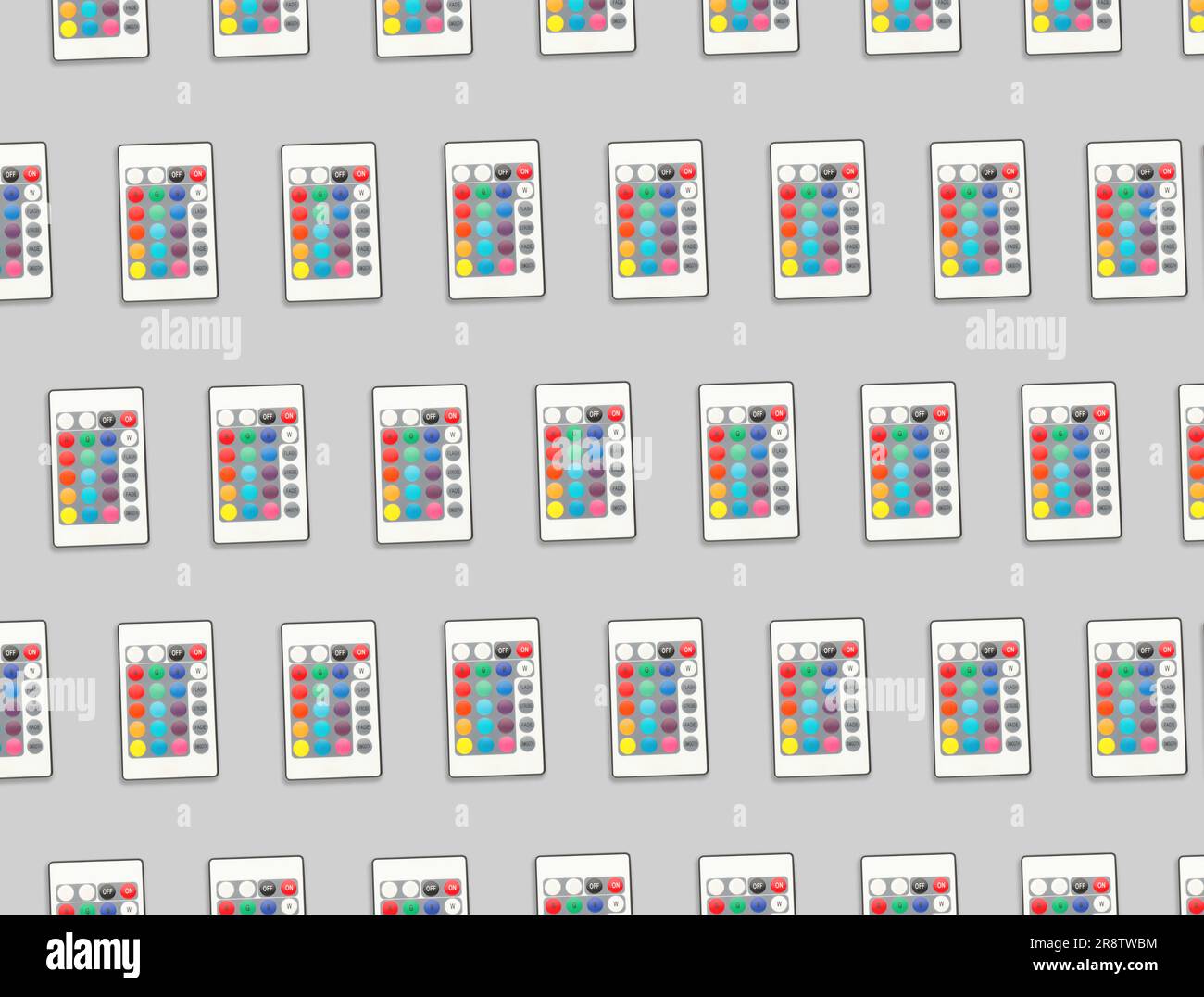 Remote controller pattern on light grey background, top view. Collage ...