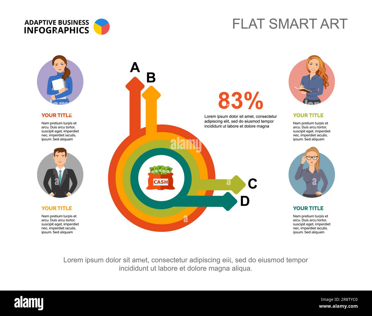 Circle diagram with four arrows Stock Vector