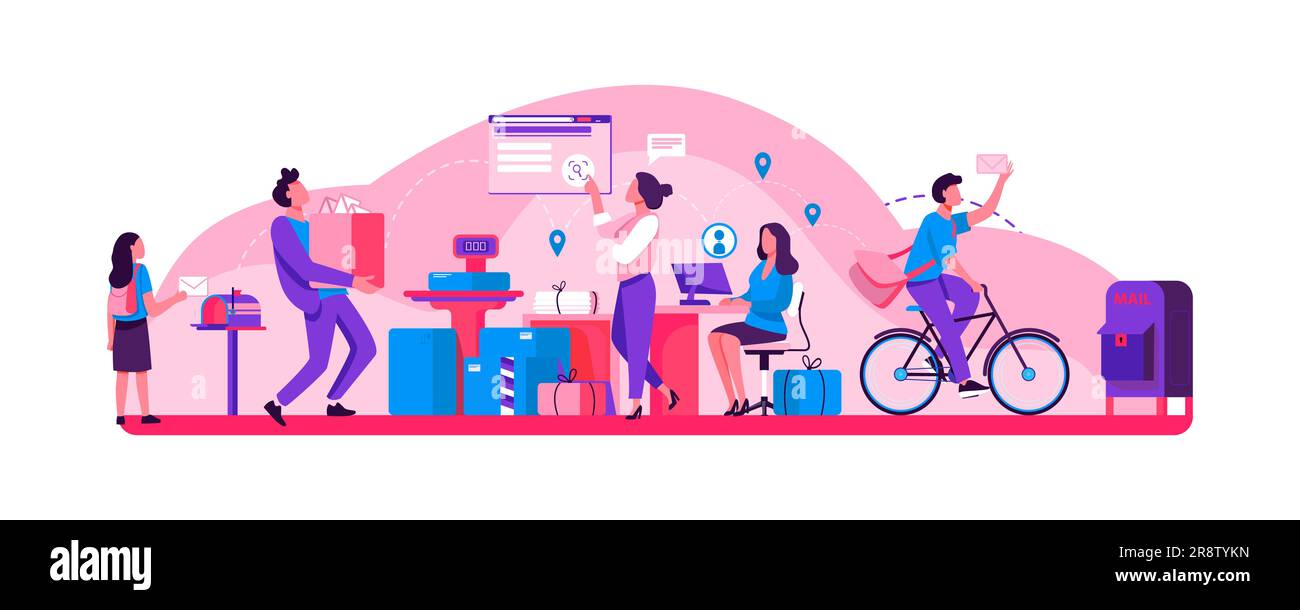 People working at post office flat vector illustration Stock Vector