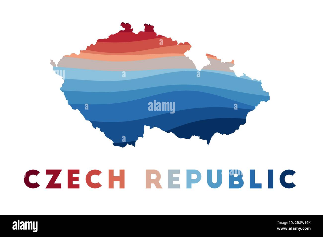 Czech Republic map. Map of the country with beautiful geometric waves in red blue colors. Vivid Czech Republic shape. Vector illustration. Stock Vector