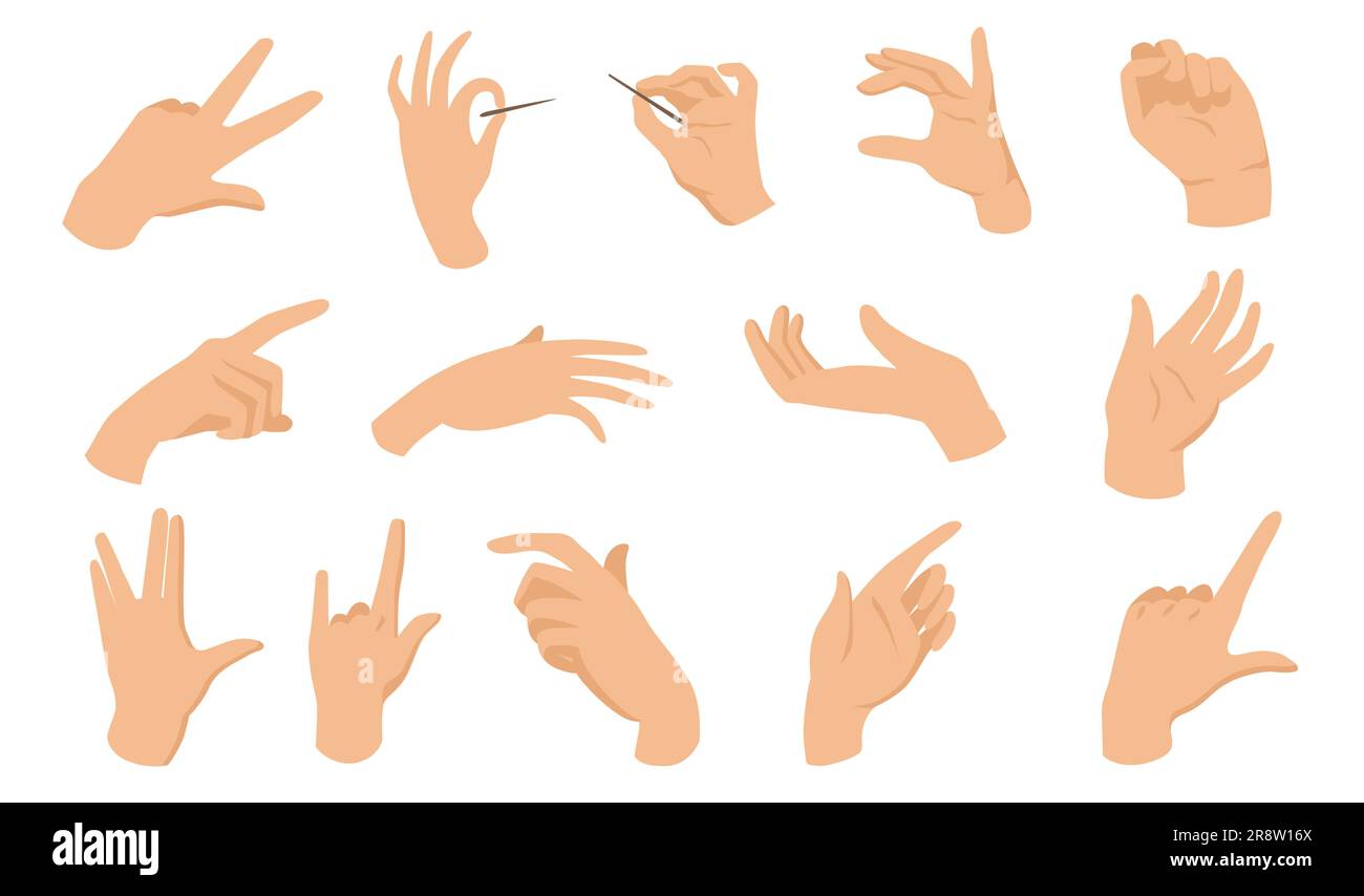 Hand gesture emojis icons collection. Handshake, biceps, applause, thumb,  peace, rock on, ok, folder hands gesturing. Set of different emoticon hands  isolated vector illustration., Stock vector