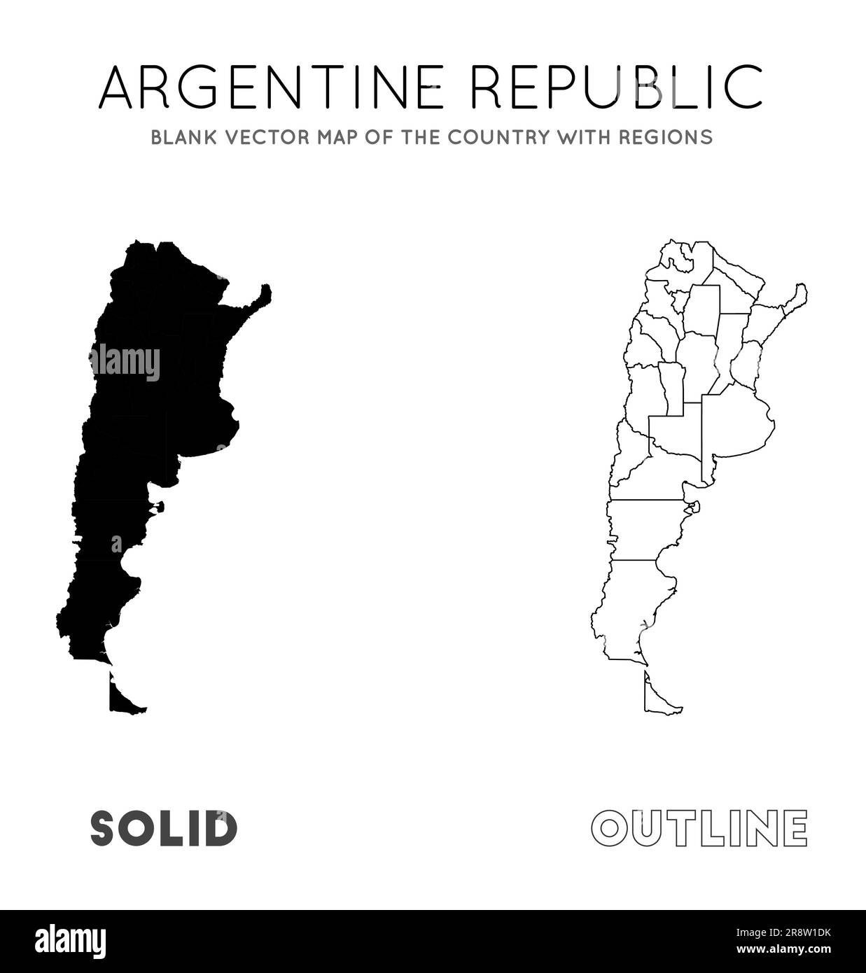 Argentina map. Blank vector map of the Country with regions. Borders of Argentina for your infographic. Vector illustration. Stock Vector