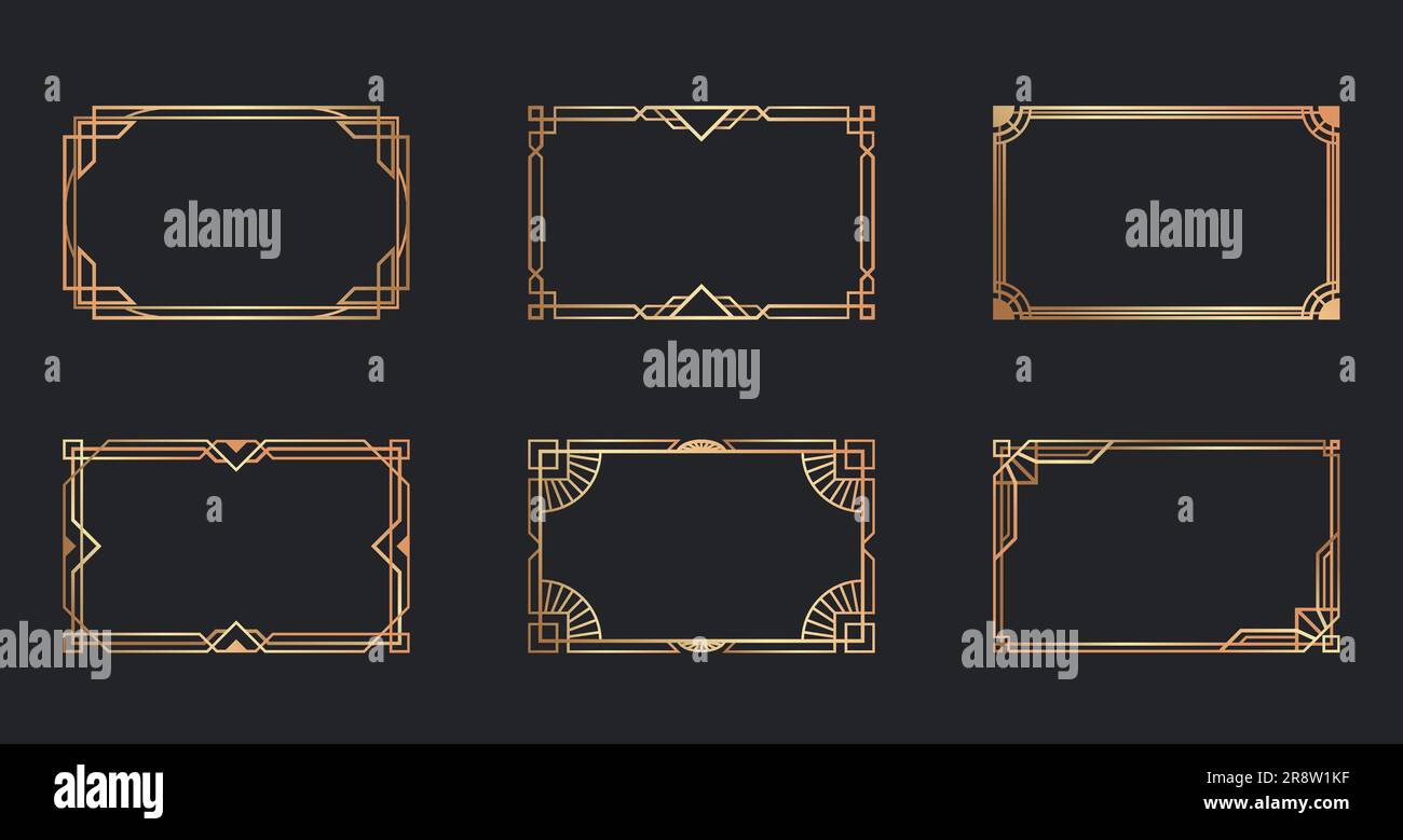 Art deco golden frames set Stock Vector