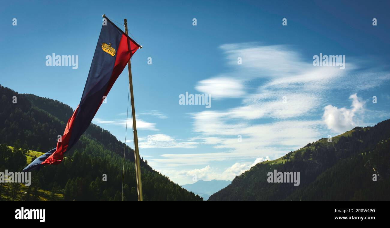 Fluttering National Flag of Liechtenstein Stock Photo