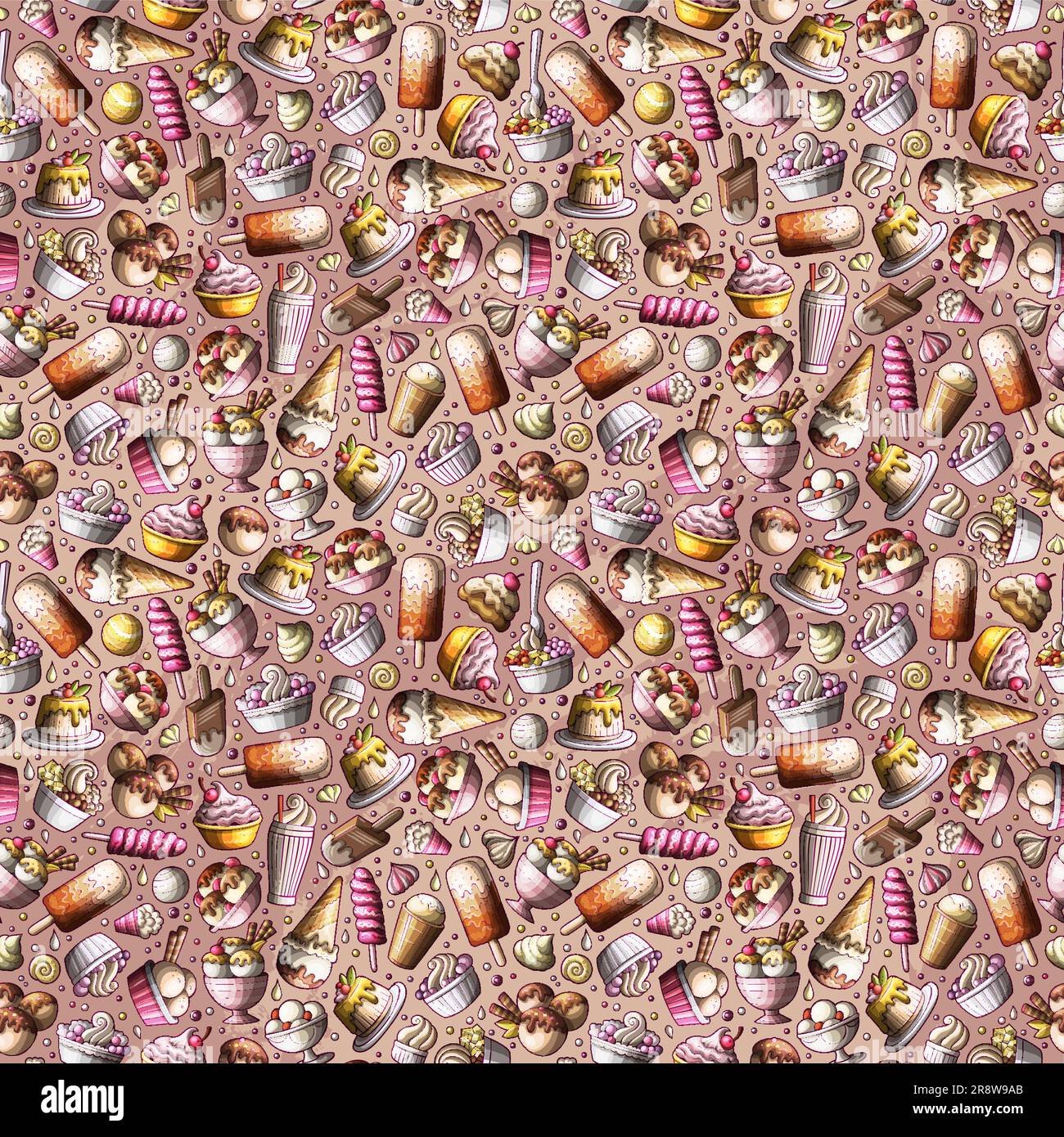 Cartoon doodles Ice-cream seamless pattern Stock Vector Image & Art - Alamy