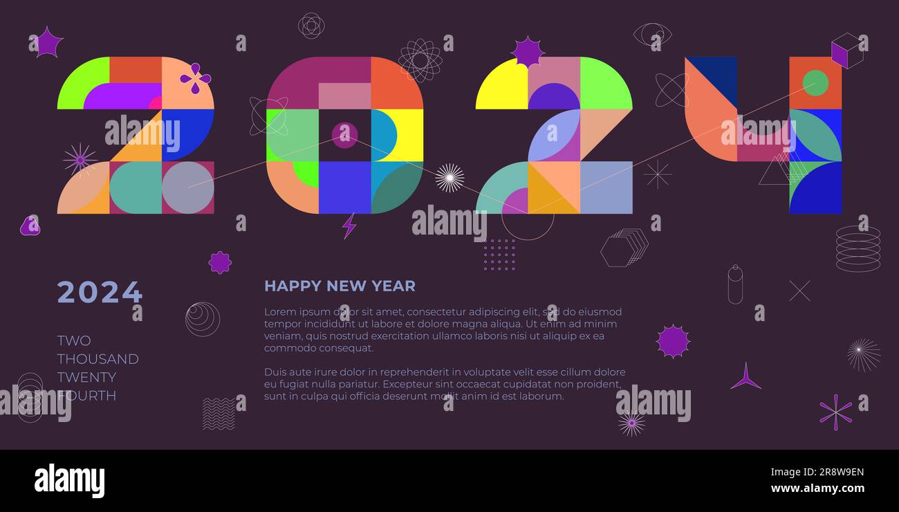Abstract bauhaus style combination number 2024 Happy New Year