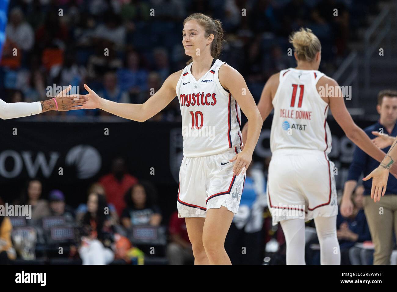 Chicago, USA. 22nd June, 2023. Chicago, USA, June 22, 2023: Abby Meyers (10 Washington Mystics) enters the game between the Chicago Sky and Washington Mystics on Thursday June 22, 2023 at Wintrust Arena, Chicago, USA. (NO COMMERCIAL USAGE) (Shaina Benhiyoun/SPP) Credit: SPP Sport Press Photo. /Alamy Live News Stock Photo