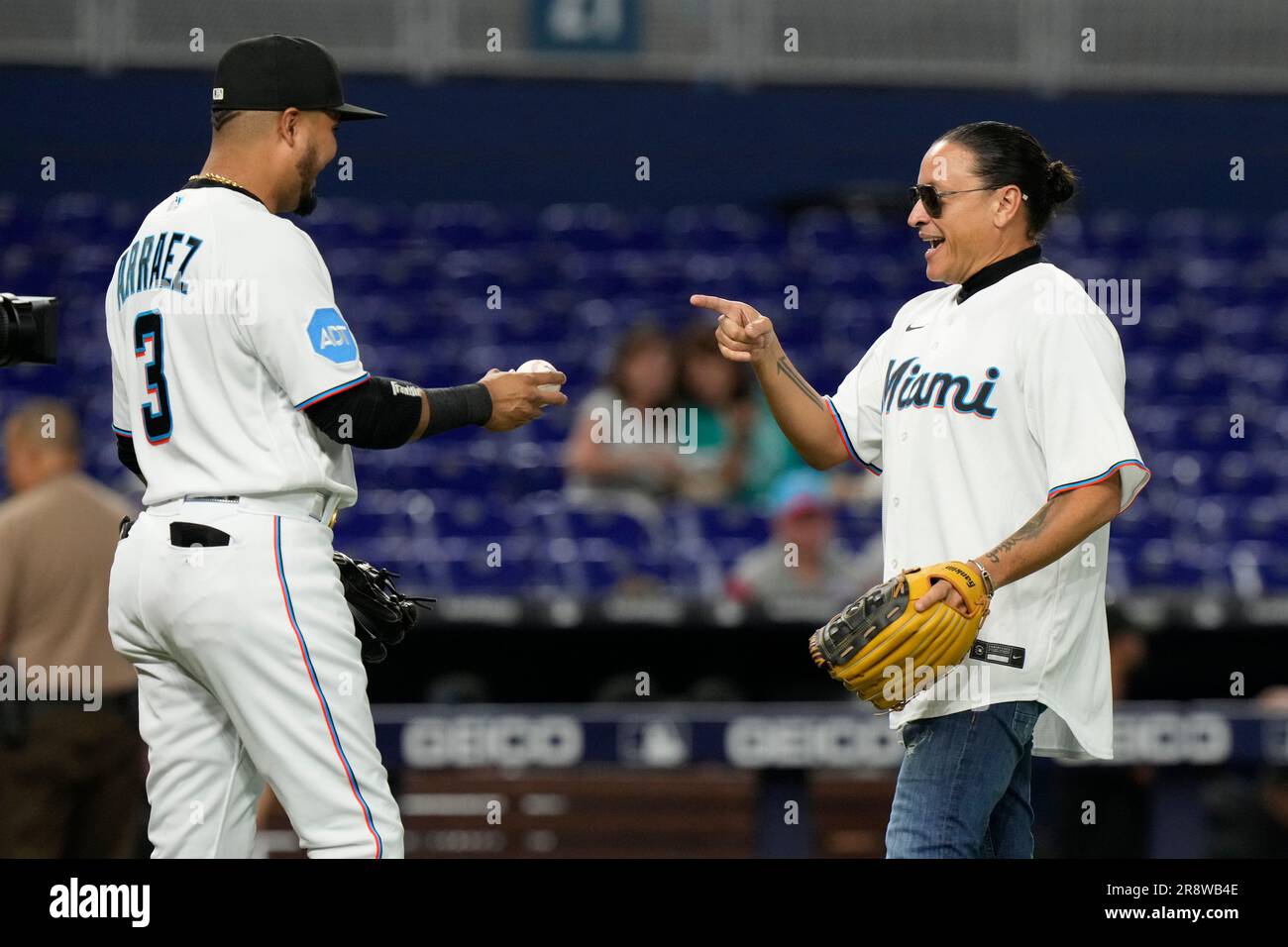 Miami Marlins' Josh Bell celebrates as he rounds second base after hitting  a home run during the eighth inning of a baseball game against the Houston  Astros, Monday, Aug. 14, 2023, in