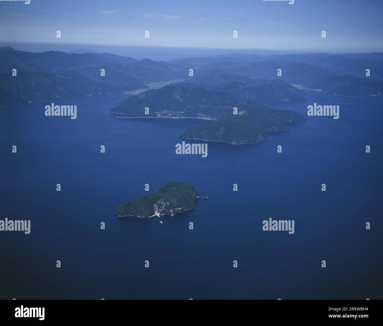Chikubu Island and the north shore of Lake Biwa Stock Photo