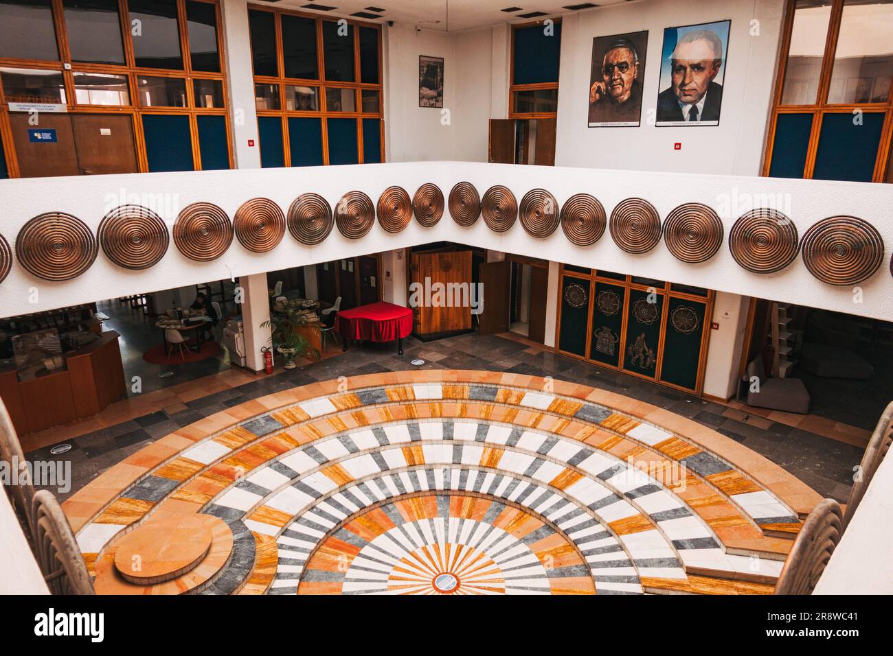 A circular themed main lobby in the National Library of Kosovo, Pristina Stock Photo