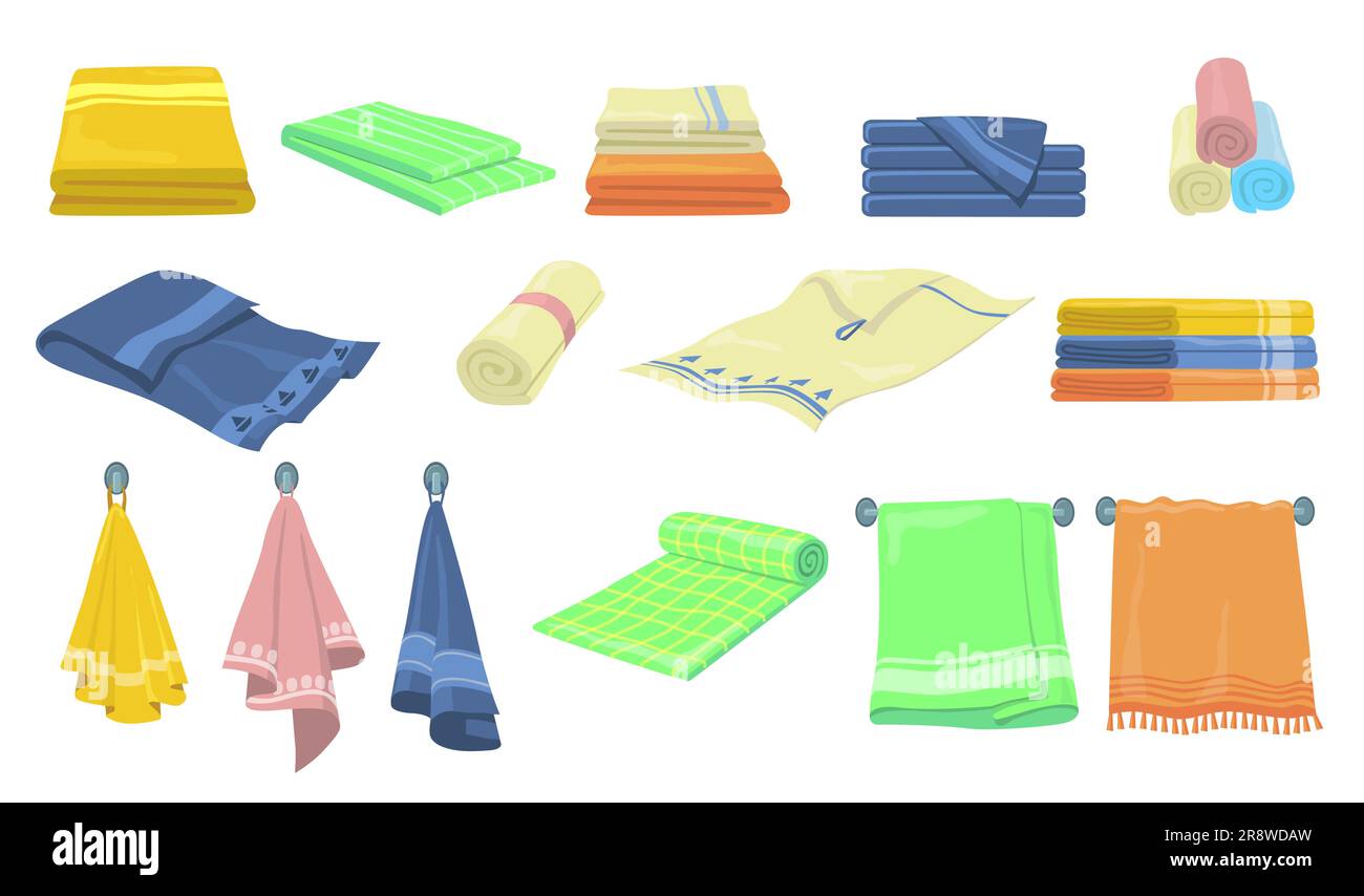 Bath and kitchen towels flat icon kit Stock Vector