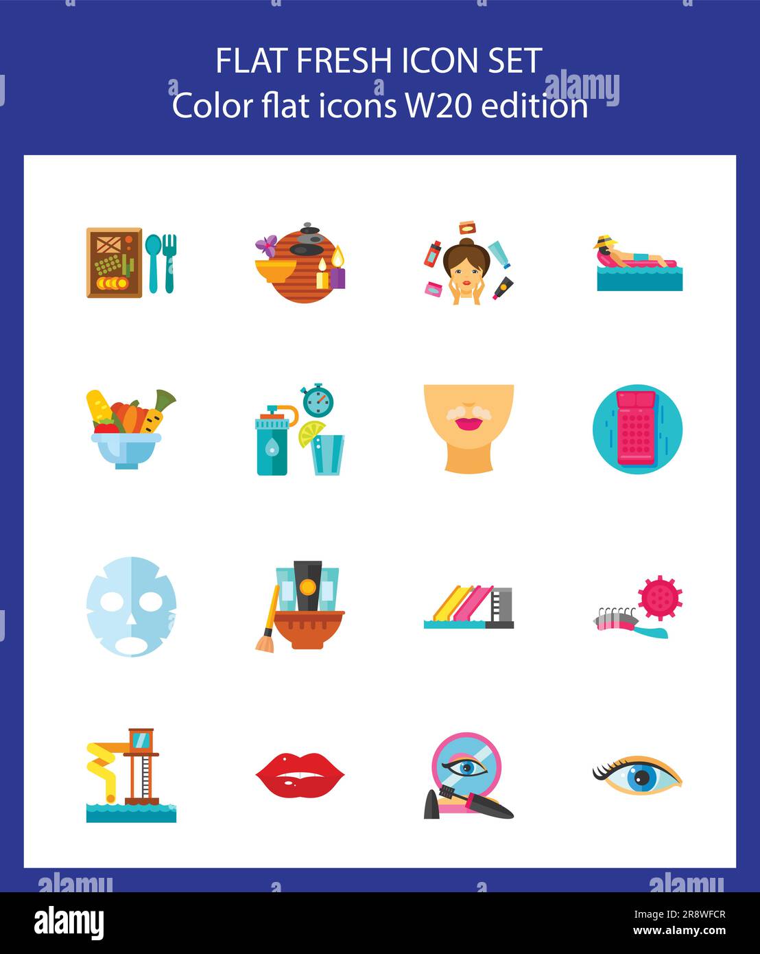 Bodycare icon set. Dieting, hygiene, fitness and makeup symbols Stock ...