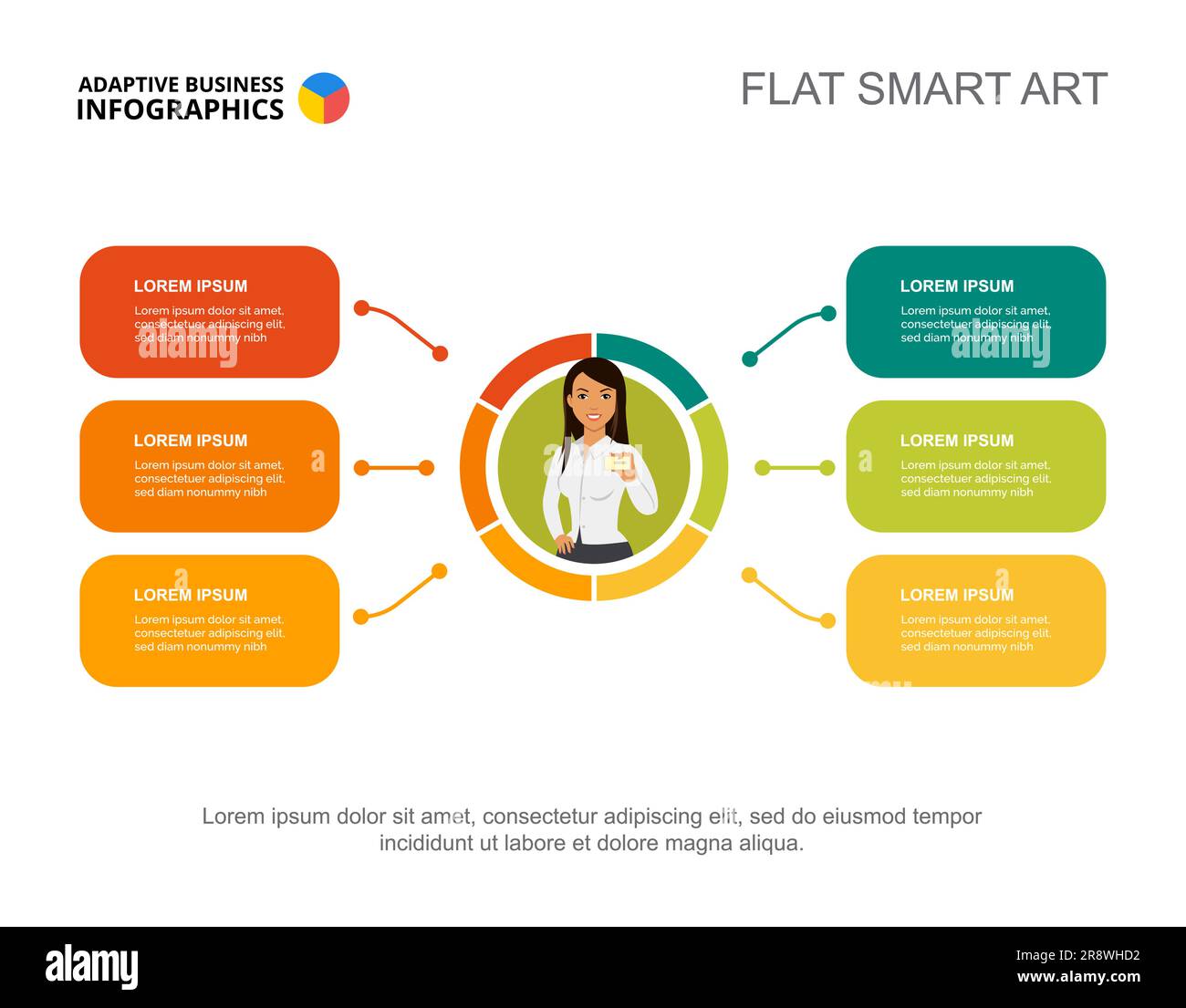 Six elements plan process chart template for presentation Stock Vector