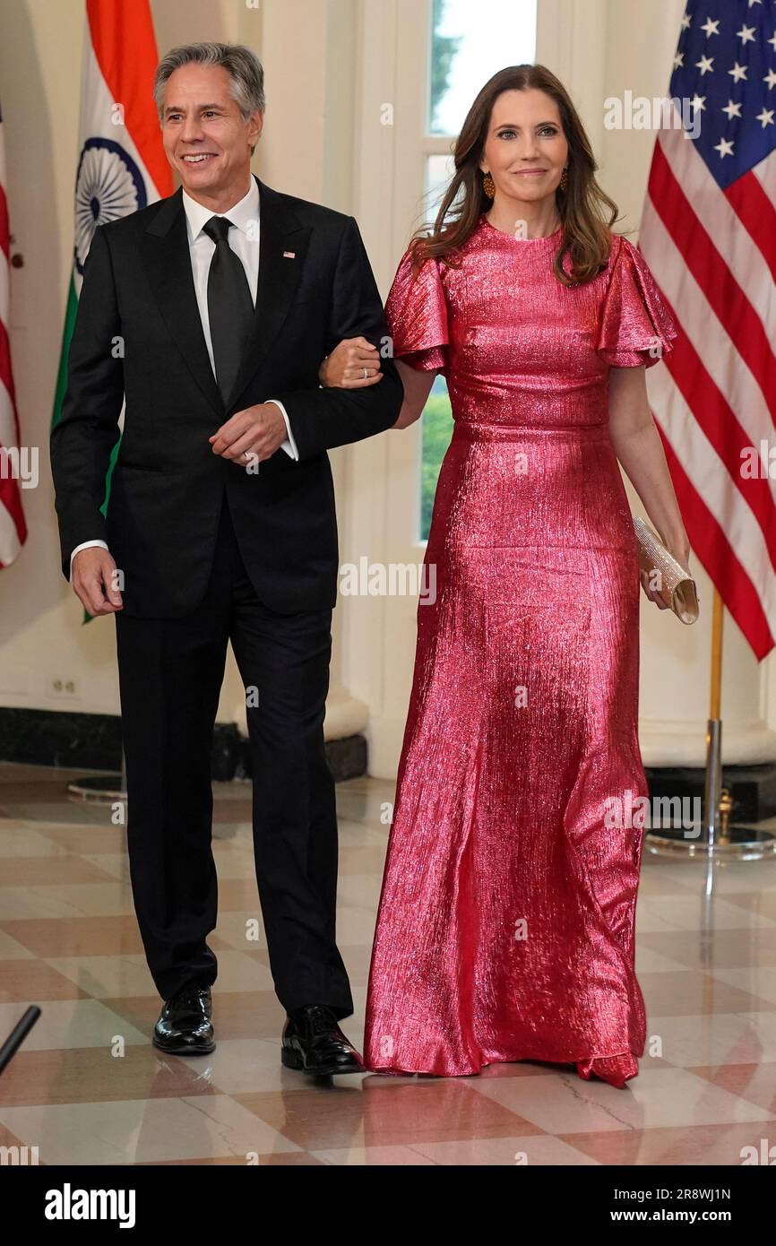 Secretary of State Antony Blinken and his wife Evan Ryan, arrive for the State Dinner with