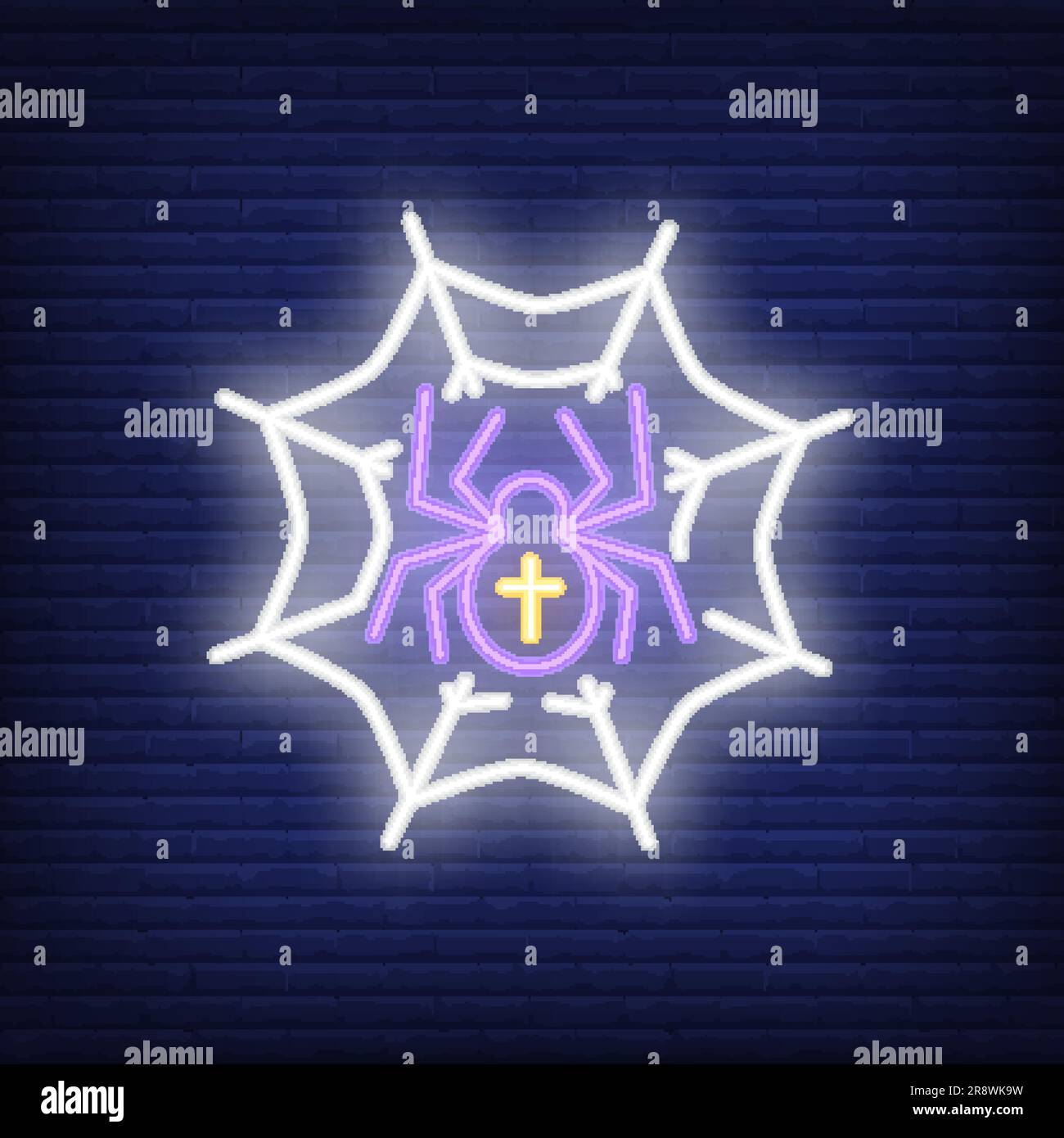 Spider on web neon sign Stock Vector
