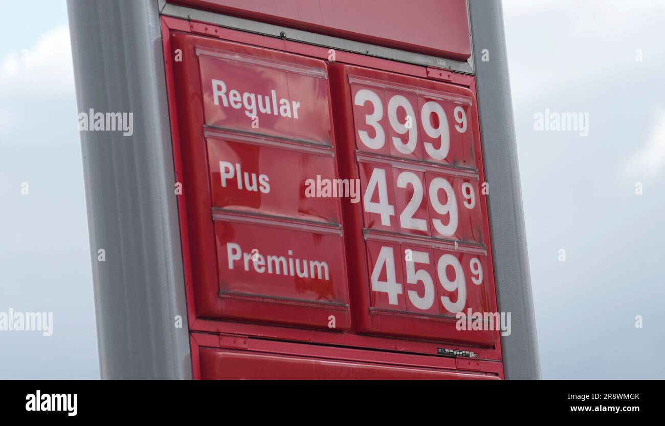 The pergallon price for the three grades of gasoline are listed on a