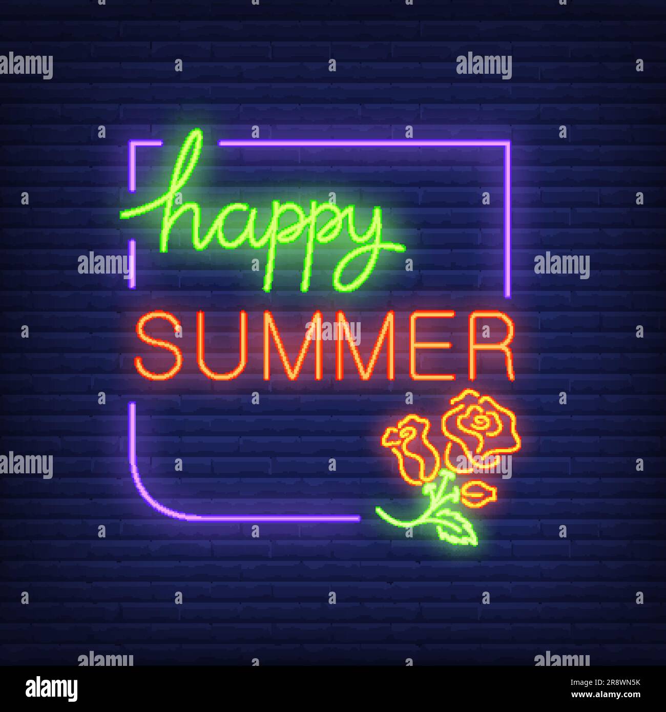 Happy summer neon text hi-res stock photography and images - Alamy