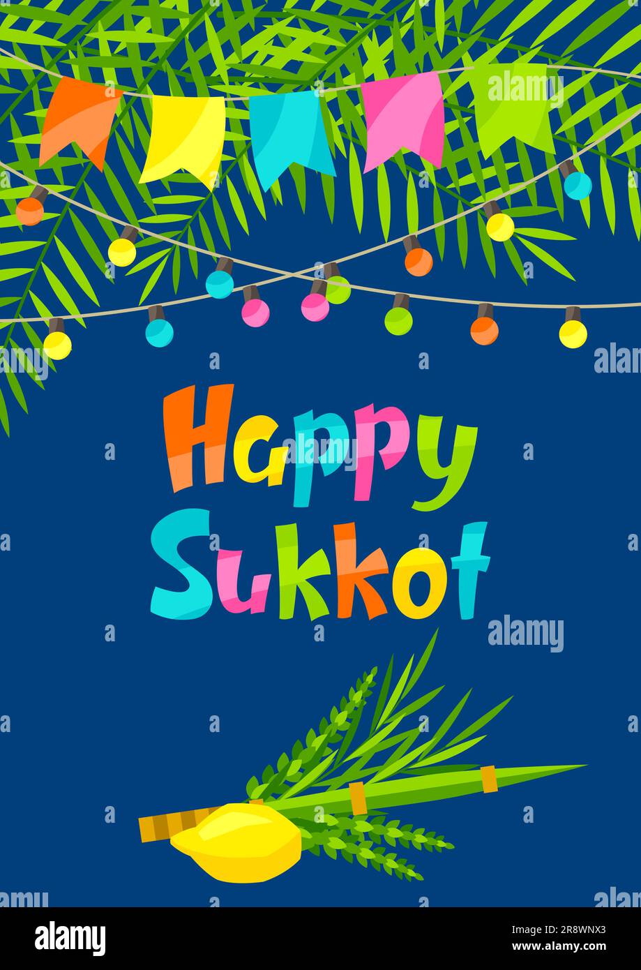 Happy Sukkot greeting card. Holiday background with Jewish festival