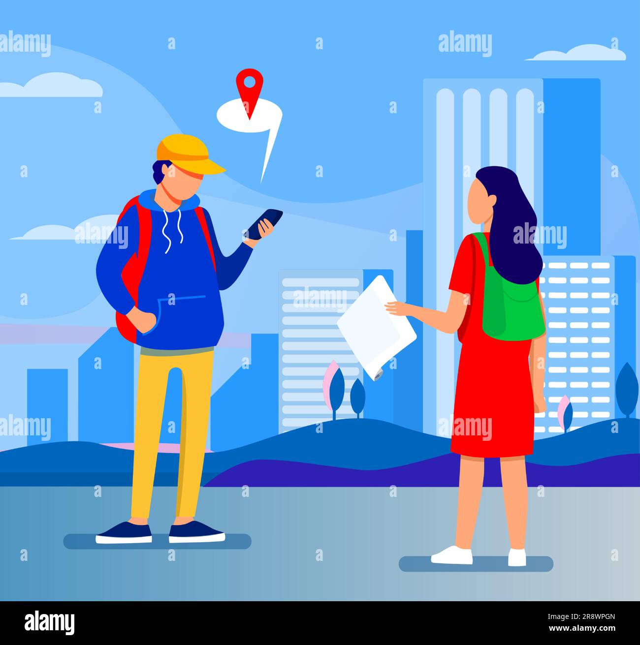 Tourist with paper map asking destination Stock Vector Image & Art - Alamy