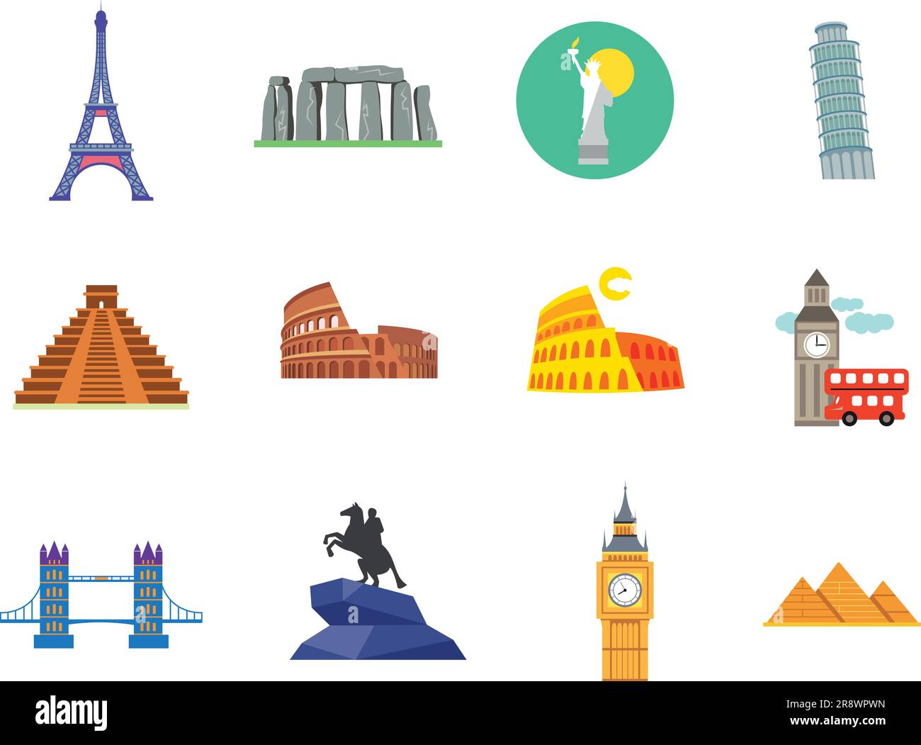 Tourist Attraction Icons Set Stock Vector