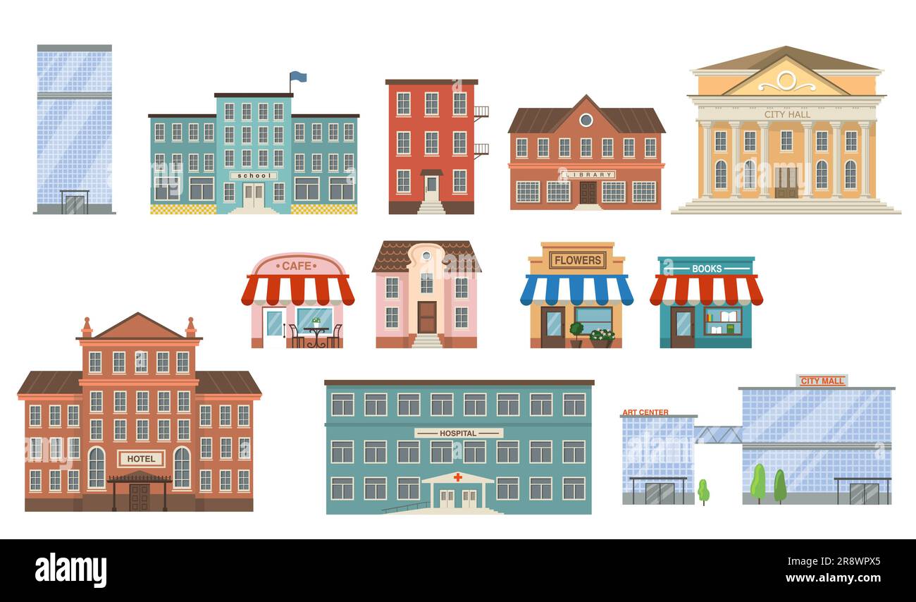 City buildings flat icon collection Stock Vector Image & Art - Alamy