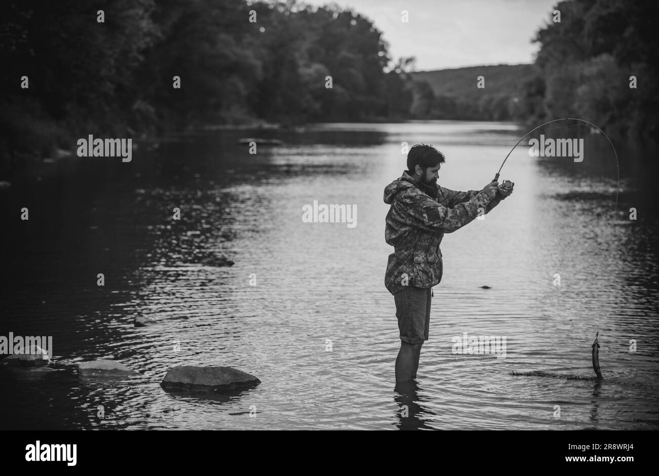 Activity and Hobby. Set Up Rod with Hook Line Sinker Stock Photo