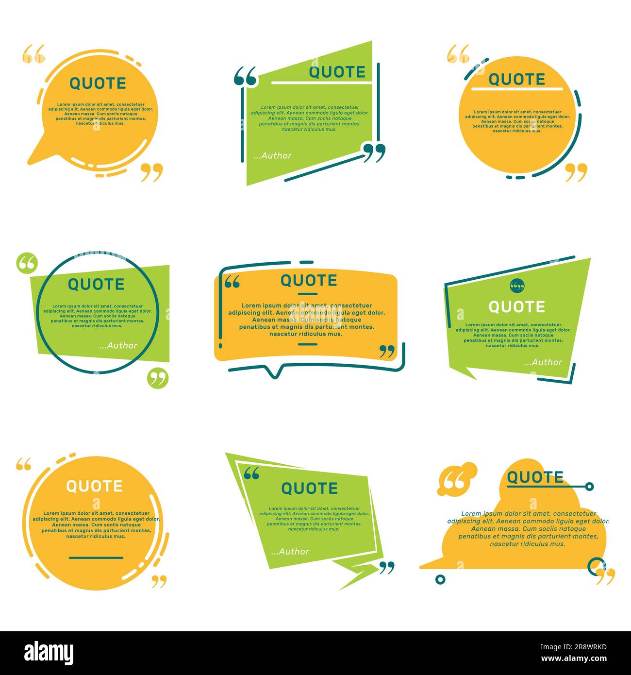 Different quote remark frames flat icon set Stock Vector