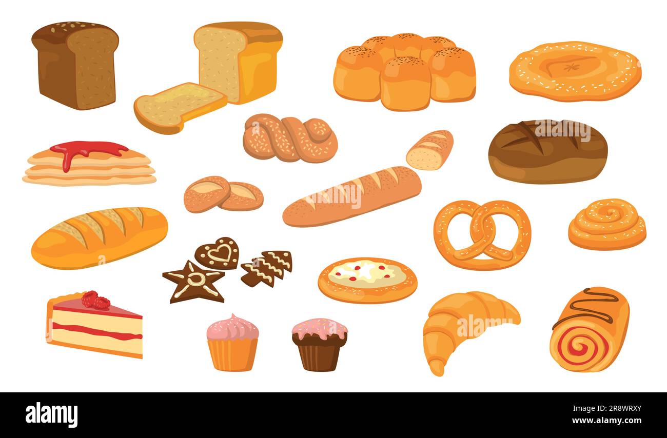 Various breads flat vector collection Stock Vector