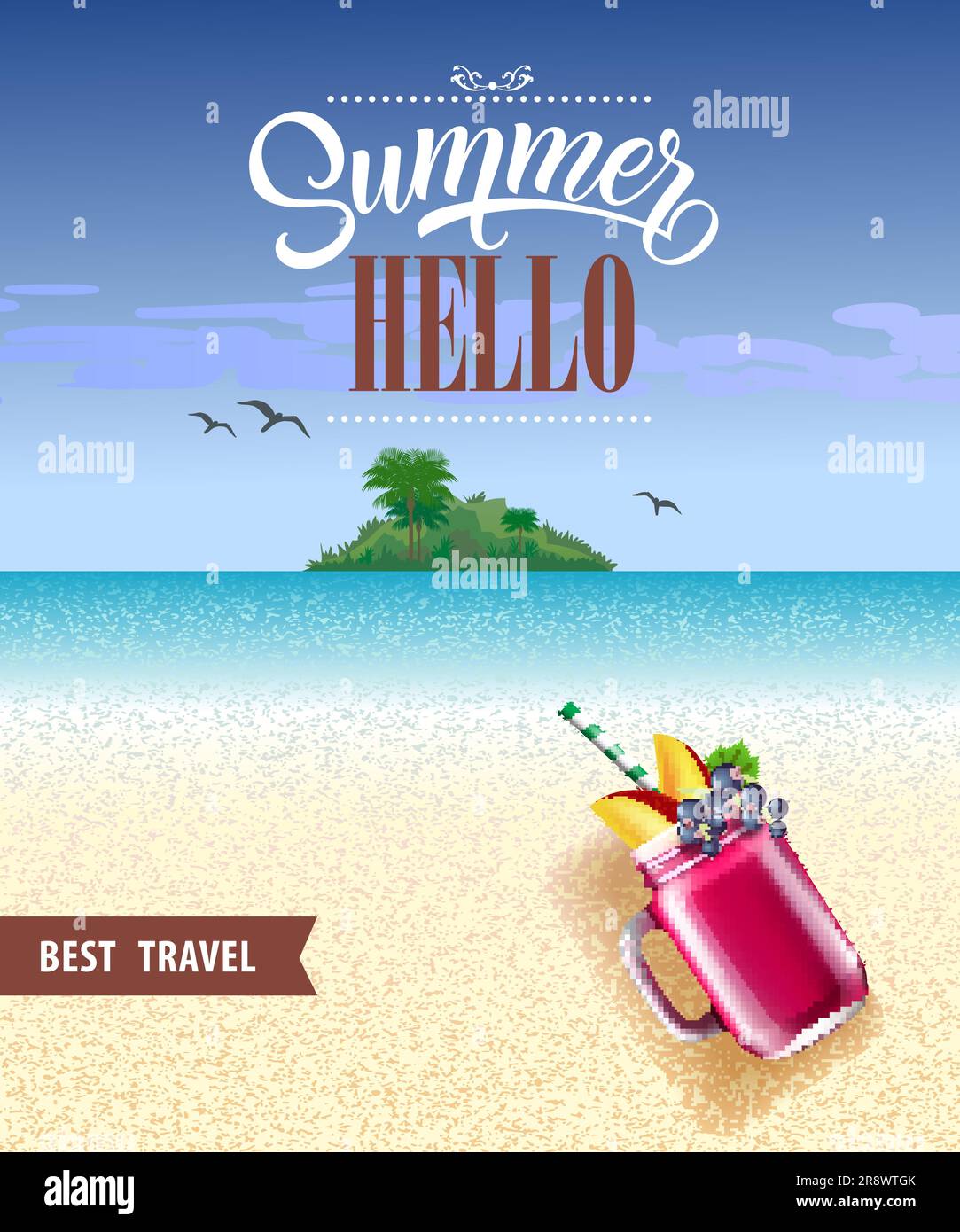 Summer hello, best travel poster design with ocean Stock Vector Image ...