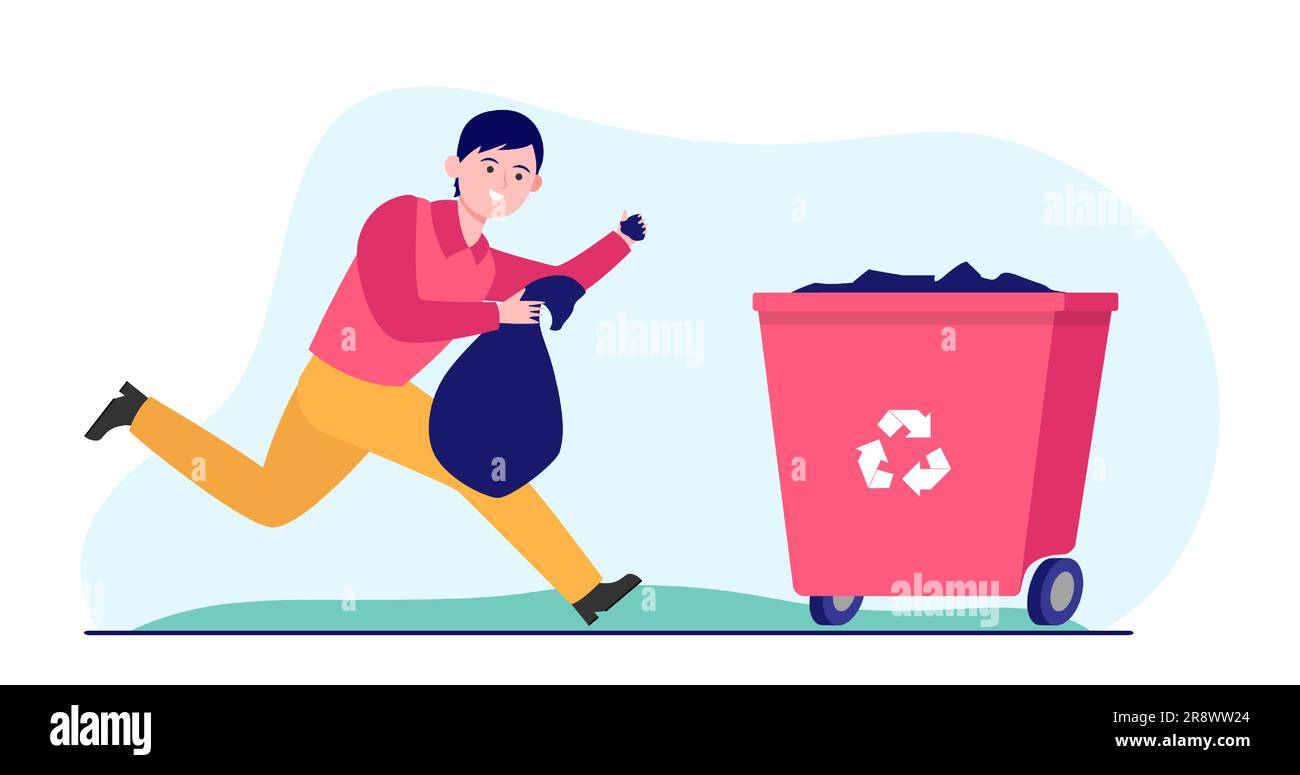 Young man running and carrying trash out Stock Vector Image & Art Alamy