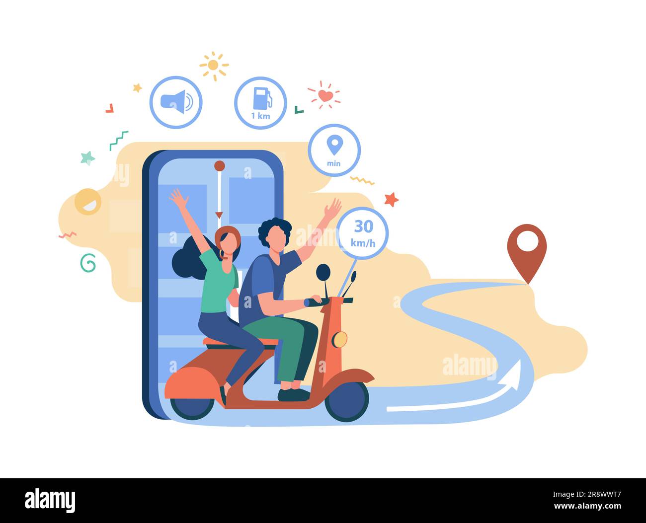 People riding scooter, using navigation app Stock Vector Image & Art
