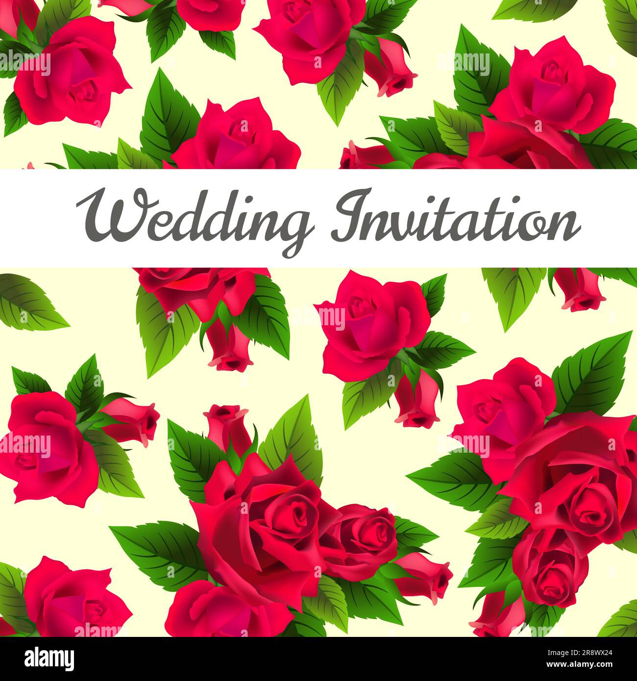 Wedding invitation design with red roses and leaves Stock Vector Image ...
