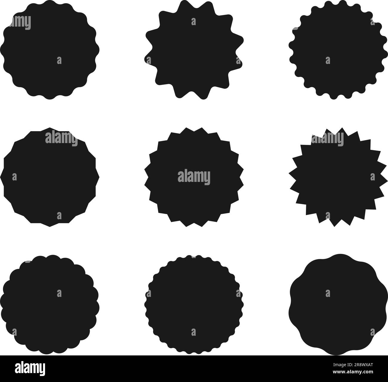 Wavy edge circle sticker. Star burst shape tags for price. Blank sale