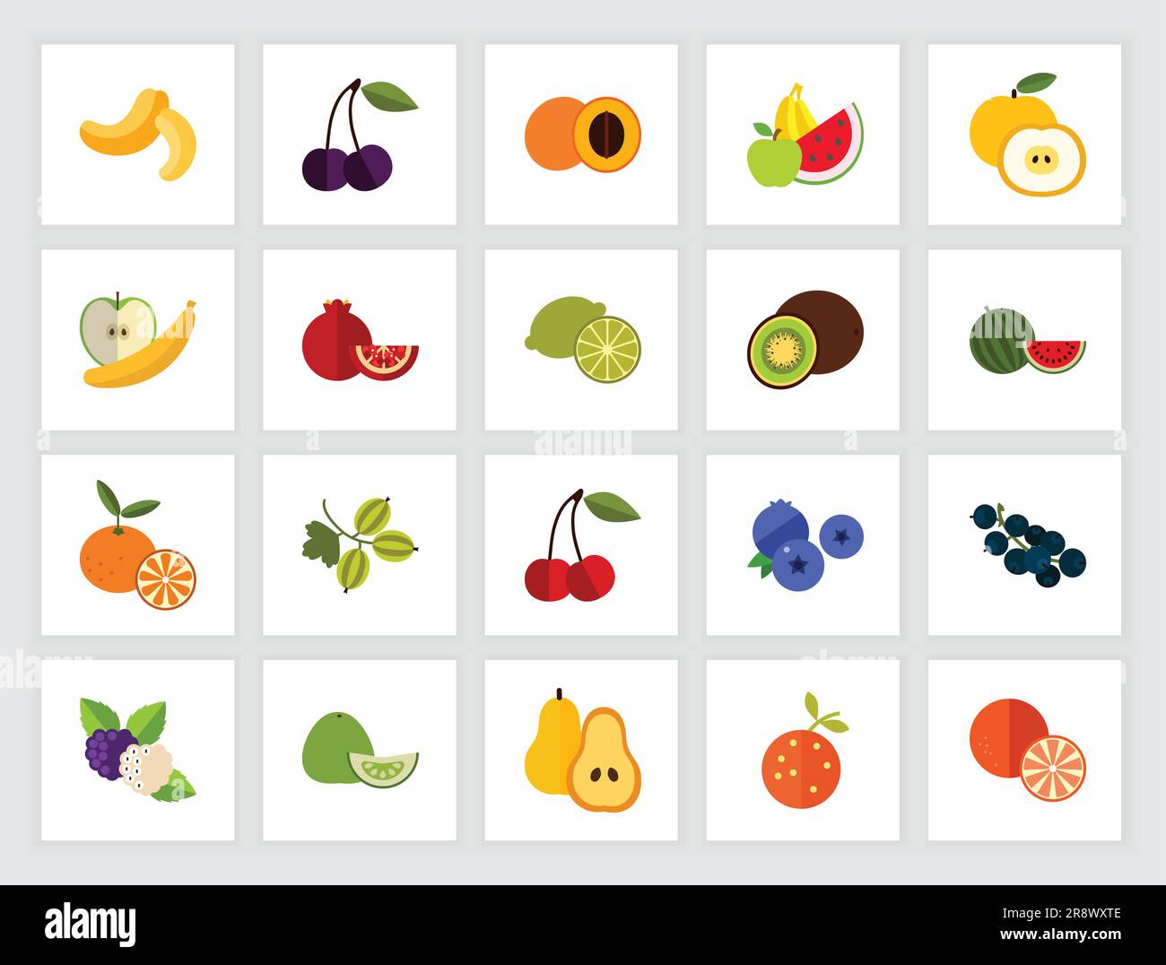 Fruits and berries concept. Flat icon set Stock Vector Image & Art - Alamy