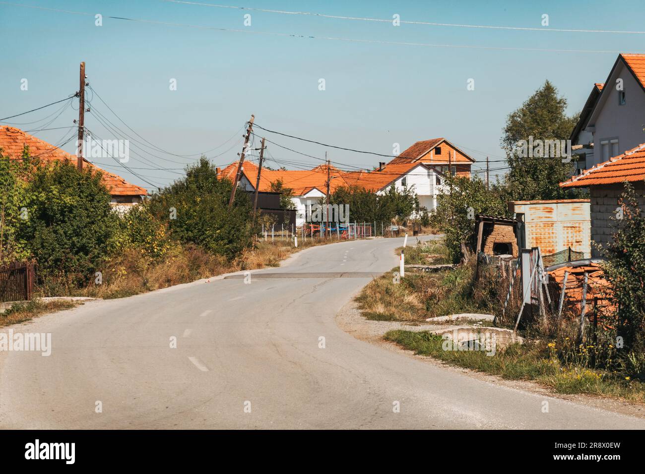 a road in Livaxhë, a rural town in Kosovo Stock Photo