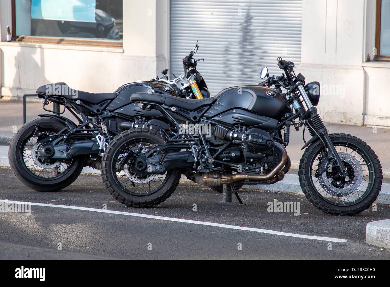 lyon, France - 06 16 2023 : BMW r nine-t neoretro vintage bike motorcycle  black custom model parked in city street Stock Photo - Alamy