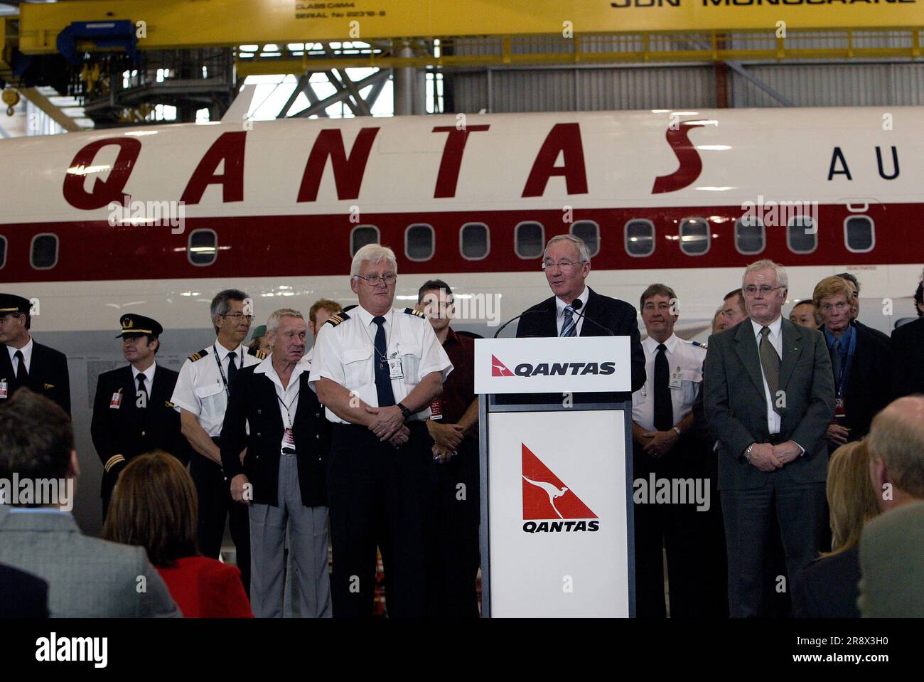 The Qantas staff and crew who restored the first Qantas jet, a Boeing 707 from 1959, for its