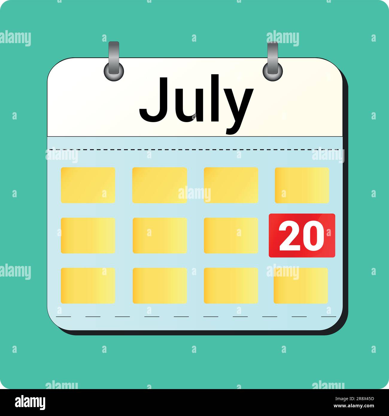 calendar vector drawing, date JULY 20 on the page Stock Vector Image