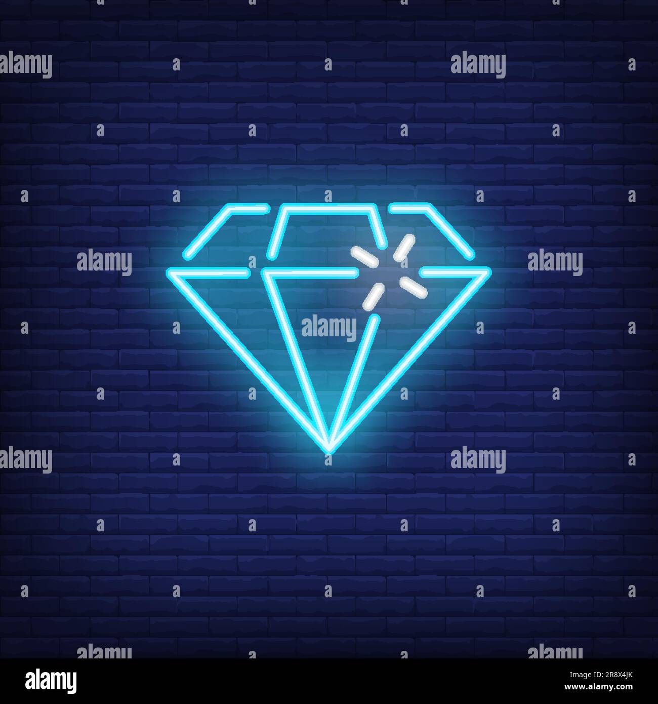 Blue neon diamond bright sign element Stock Vector