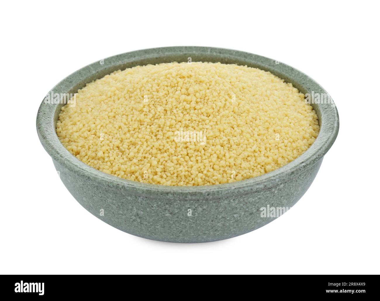 Bowl of raw couscous isolated on white Stock Photo Alamy