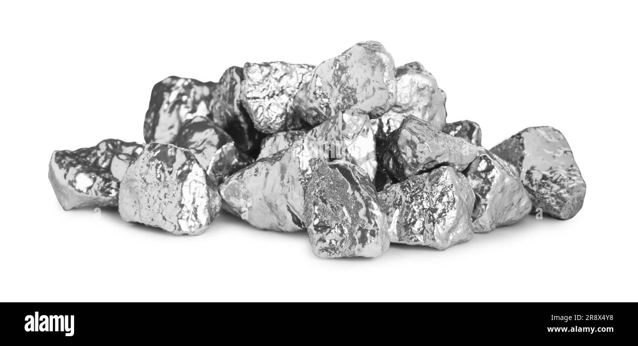 Many shiny silver nuggets on white background Stock Photo Alamy