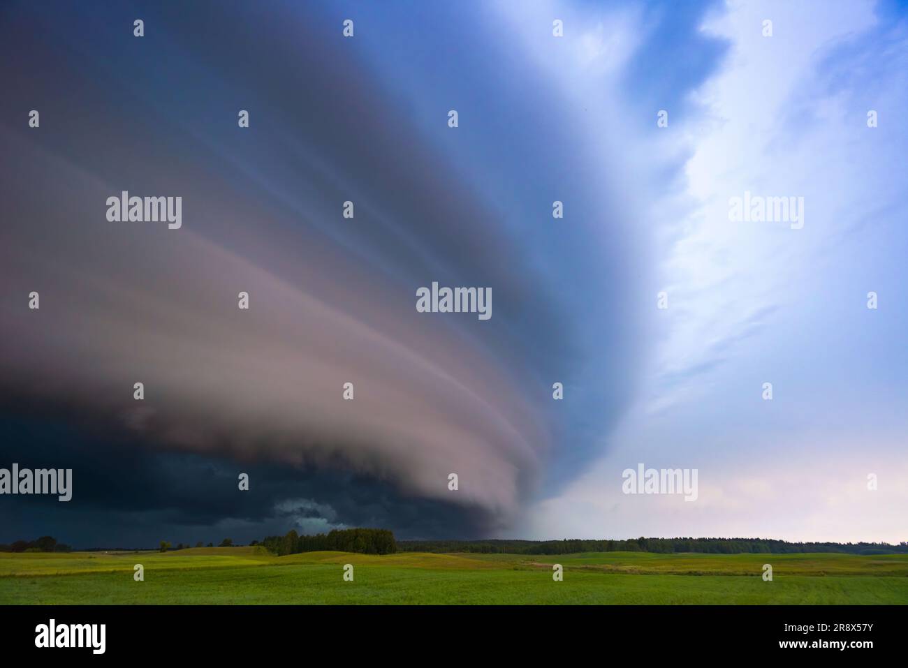 Angry supercell storm influenced by Climate change. Dangerous storm