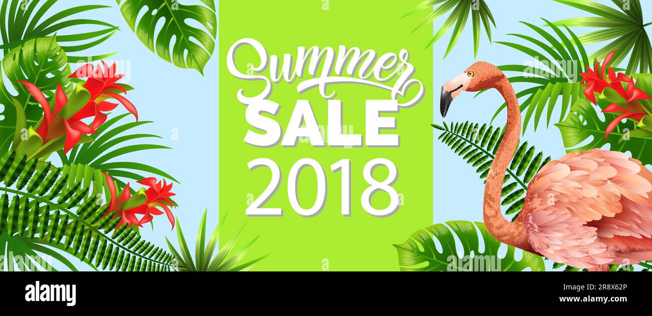 Summer sale, twenty eighteen green banner design Stock Vector