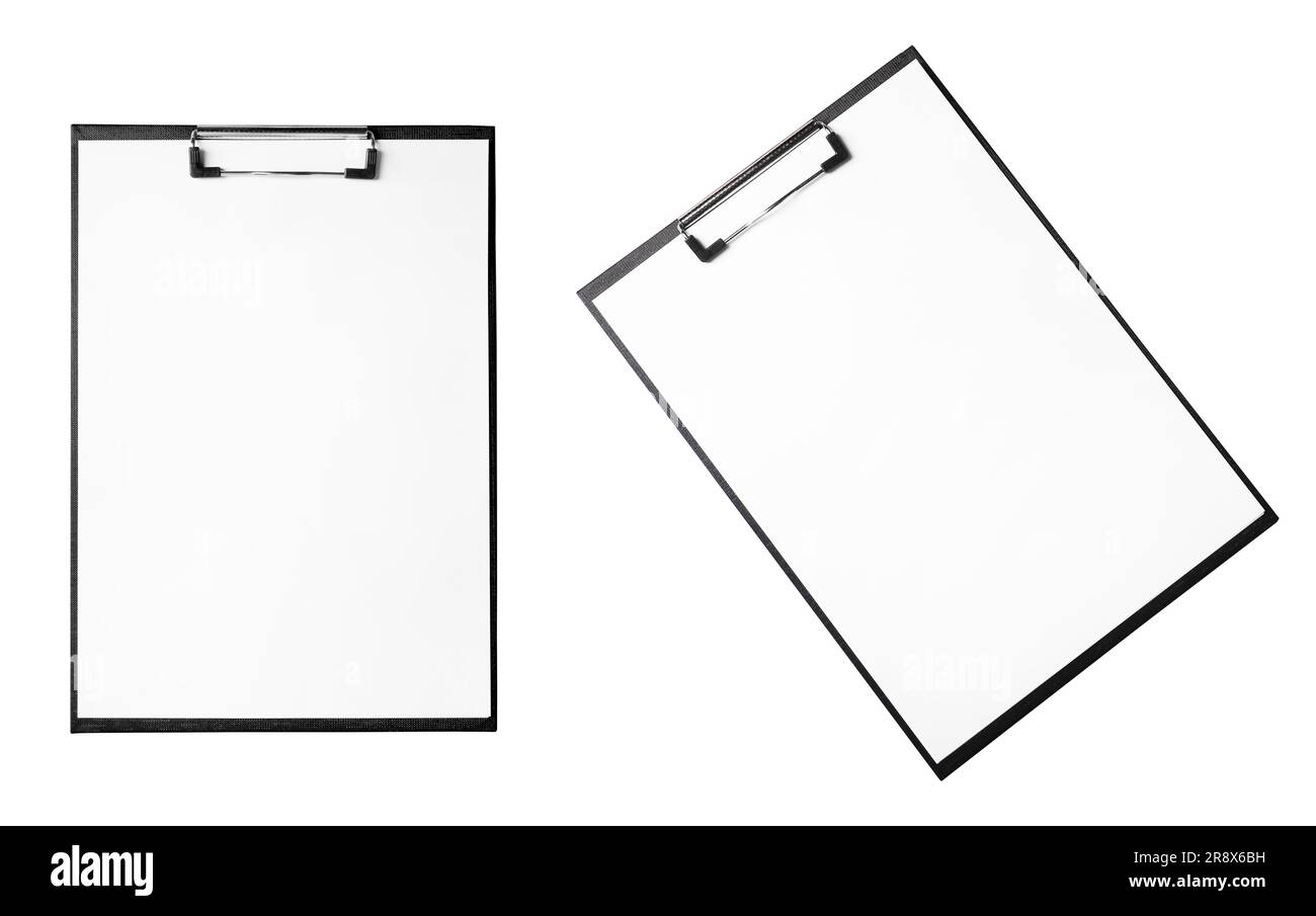 Black clipboard with blank sheet of paper on white background Stock ...