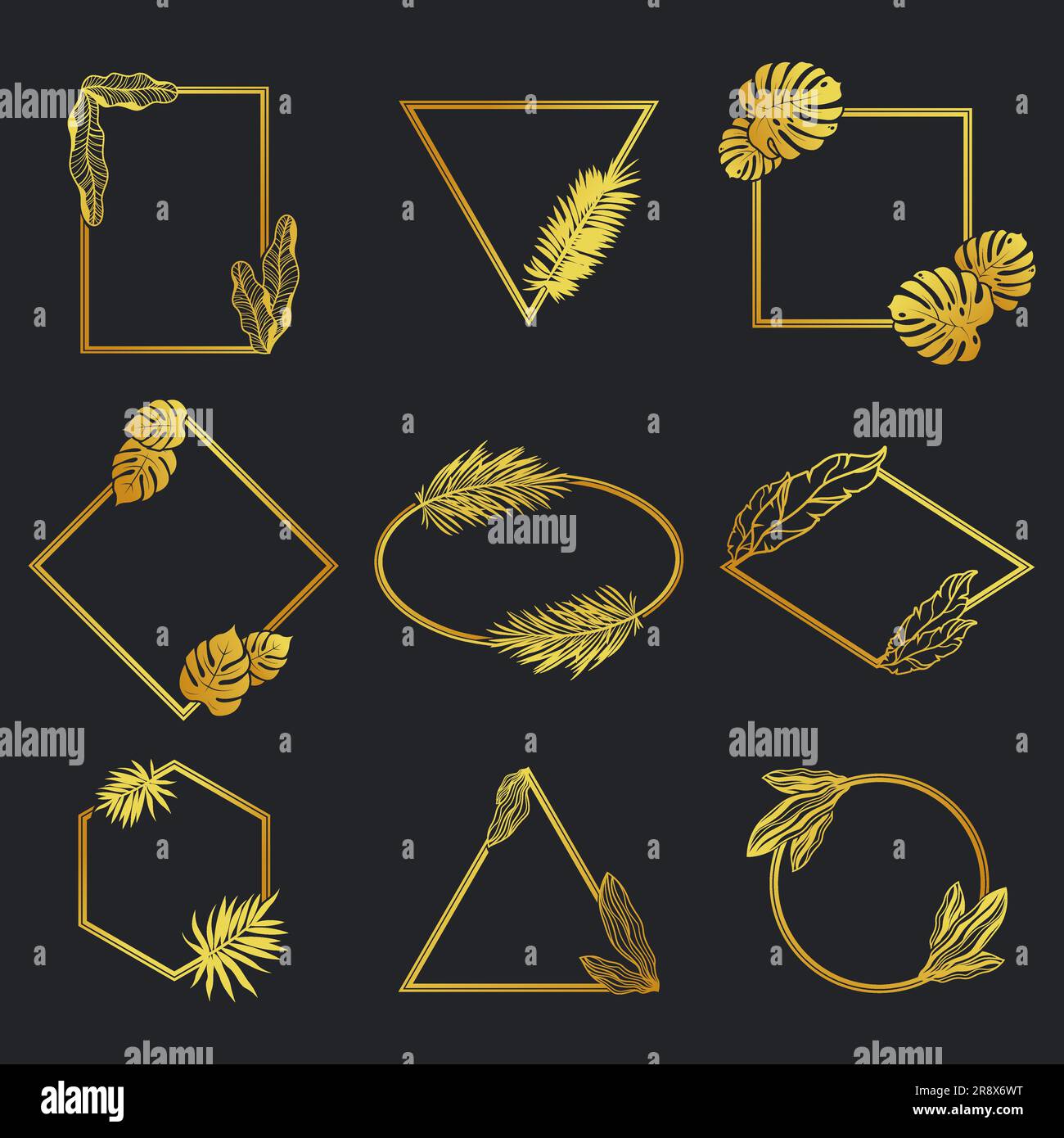 Golden metal frame set Stock Vector