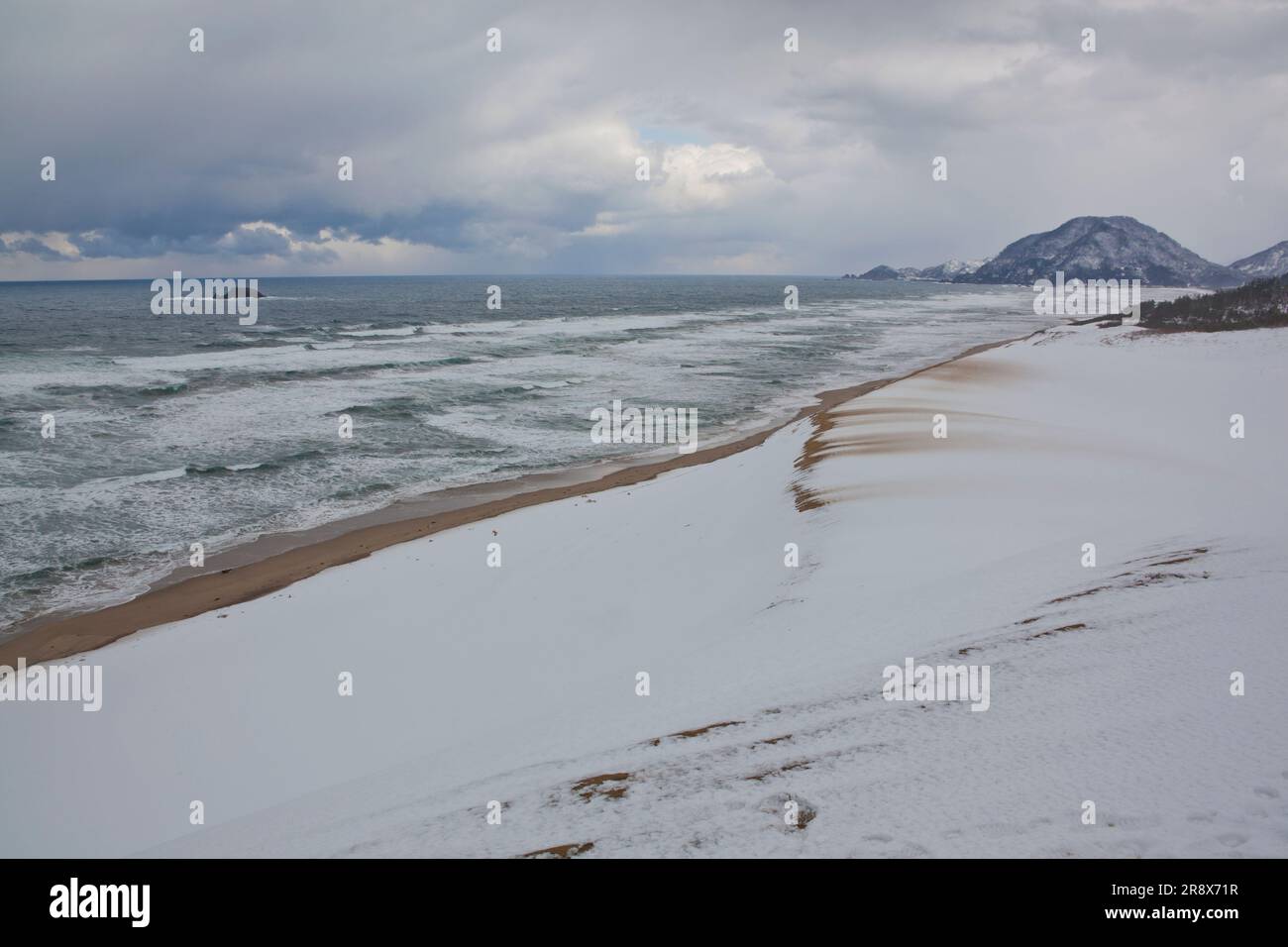 Tottori sand dunes under snow Stock Photo