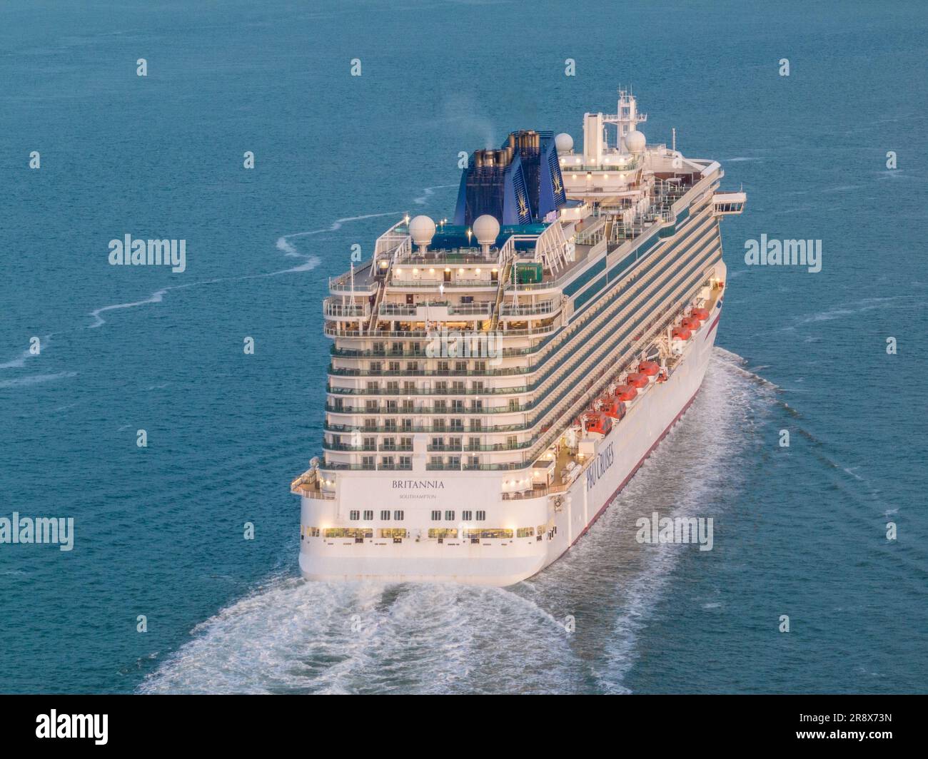 Britannia is a cruise ship of the P&O Cruises fleet. aerial view ...